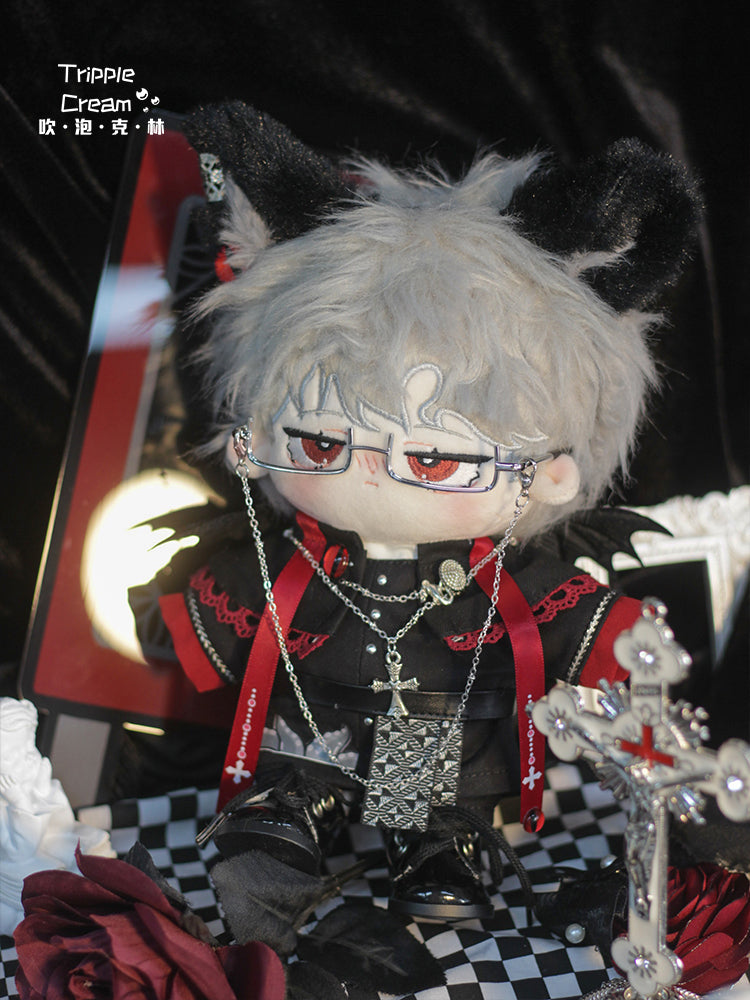 Cotton doll clothes, 20cm in size, original design by Blowing Bubbles Clan, for male and female dolls adhering to the Kusu Law, featuring dark gothic cat ears