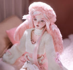 BJD Yurou – U1261 Official Girl Doll | Poseable Resin Doll with Pink Bunny-Ear Hat| Humanoid Figure| 1/4 Scale