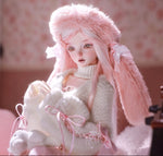 BJD Yurou – U1261 Official Girl Doll | Poseable Resin Doll with Pink Bunny-Ear Hat| Humanoid Figure| 1/4 Scale