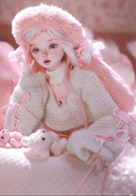 BJD Yurou – U1261 Official Girl Doll | Poseable Resin Doll with Pink Bunny-Ear Hat| Humanoid Figure| 1/4 Scale