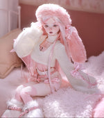 BJD Yurou – U1261 Official Girl Doll | Poseable Resin Doll with Pink Bunny-Ear Hat| Humanoid Figure| 1/4 Scale