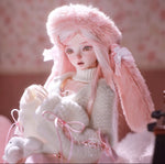 BJD Yurou – U1261 Official Girl Doll | Poseable Resin Doll with Pink Bunny-Ear Hat| Humanoid Figure| 1/4 Scale