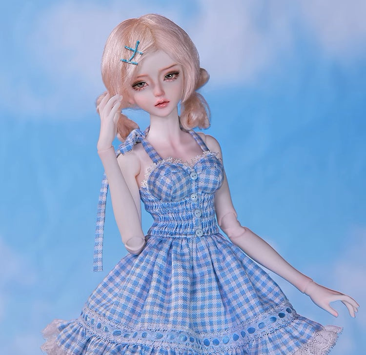 BJD Doll – U1260 Carmen (Xiao Ka) Girl in Plaid Lace Trim Dress | Poseable Jointed BJD Doll | Gift |  1/4 Scale