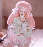 BJD Yurou – U1261 Official Girl Doll | Poseable Resin Doll with Pink Bunny-Ear Hat| Humanoid Figure| 1/4 Scale