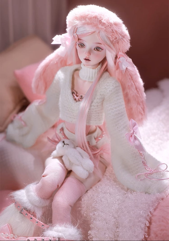 BJD Yurou – U1261 Official Girl Doll | Poseable Resin Doll with Pink Bunny-Ear Hat| Humanoid Figure| 1/4 Scale