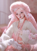 BJD Yurou – U1261 Official Girl Doll | Poseable Resin Doll with Pink Bunny-Ear Hat| Humanoid Figure| 1/4 Scale