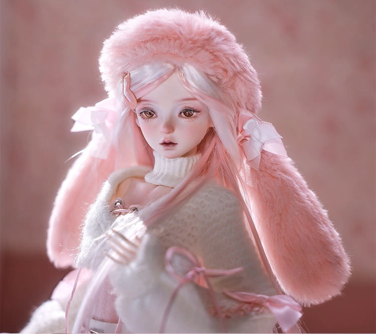 BJD Yurou – U1261 Official Girl Doll | Poseable Resin Doll with Pink Bunny-Ear Hat| Humanoid Figure| 1/4 Scale