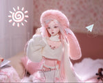 BJD Yurou – U1261 Official Girl Doll | Poseable Resin Doll with Pink Bunny-Ear Hat| Humanoid Figure| 1/4 Scale
