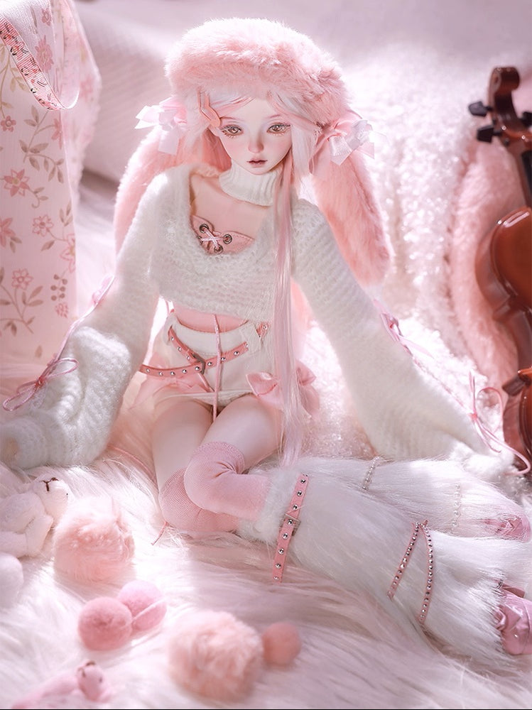 BJD Yurou – U1261 Official Girl Doll | Poseable Resin Doll with Pink Bunny-Ear Hat| Humanoid Figure| 1/4 Scale