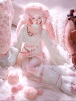 BJD Yurou – U1261 Official Girl Doll | Poseable Resin Doll with Pink Bunny-Ear Hat| Humanoid Figure| 1/4 Scale