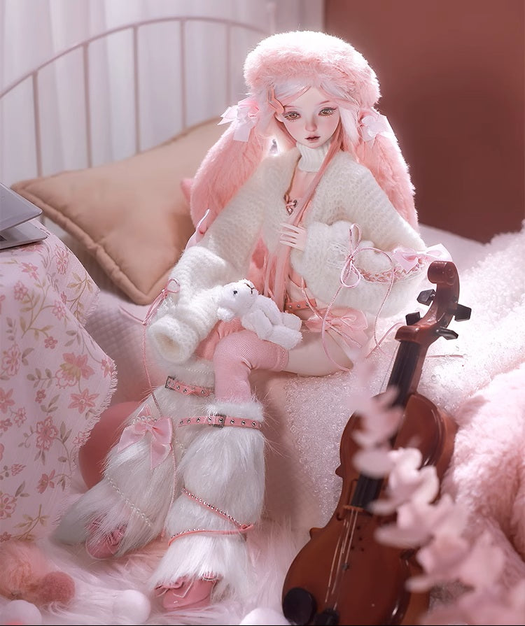 BJD Yurou – U1261 Official Girl Doll | Poseable Resin Doll with Pink Bunny-Ear Hat| Humanoid Figure| 1/4 Scale