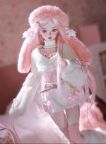 BJD Yurou – U1261 Official Girl Doll | Poseable Resin Doll with Pink Bunny-Ear Hat| Humanoid Figure| 1/4 Scale