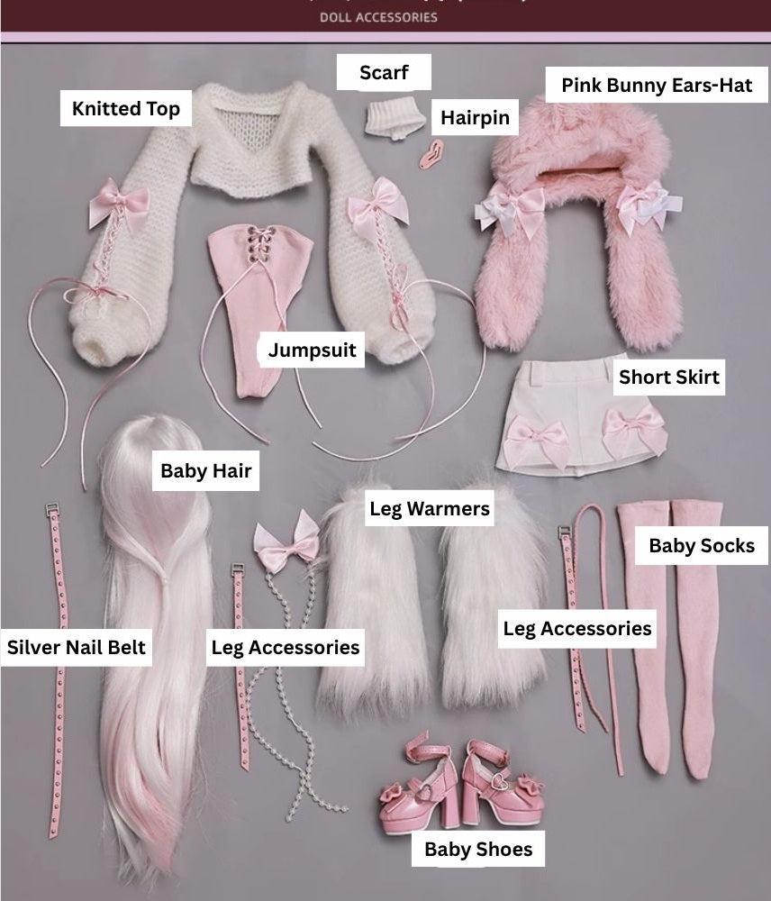 BJD Yurou – U1261 Official Girl Doll | Poseable Resin Doll with Pink Bunny-Ear Hat| Humanoid Figure| 1/4 Scale