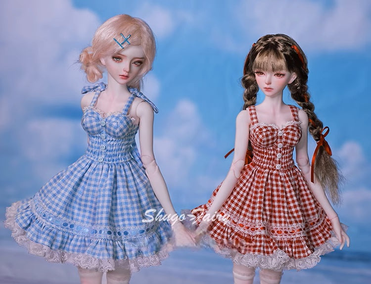BJD Doll – U1260 Carmen (Xiao Ka) Girl in Plaid Lace Trim Dress | Poseable Jointed BJD Doll | Gift |  1/4 Scale