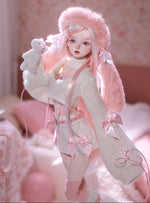 BJD Yurou – U1261 Official Girl Doll | Poseable Resin Doll with Pink Bunny-Ear Hat| Humanoid Figure| 1/4 Scale