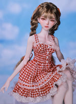 BJD Doll – U1260 Carmen (Xiao Ka) Girl in Plaid Lace Trim Dress | Poseable Jointed BJD Doll | Gift |  1/4 Scale
