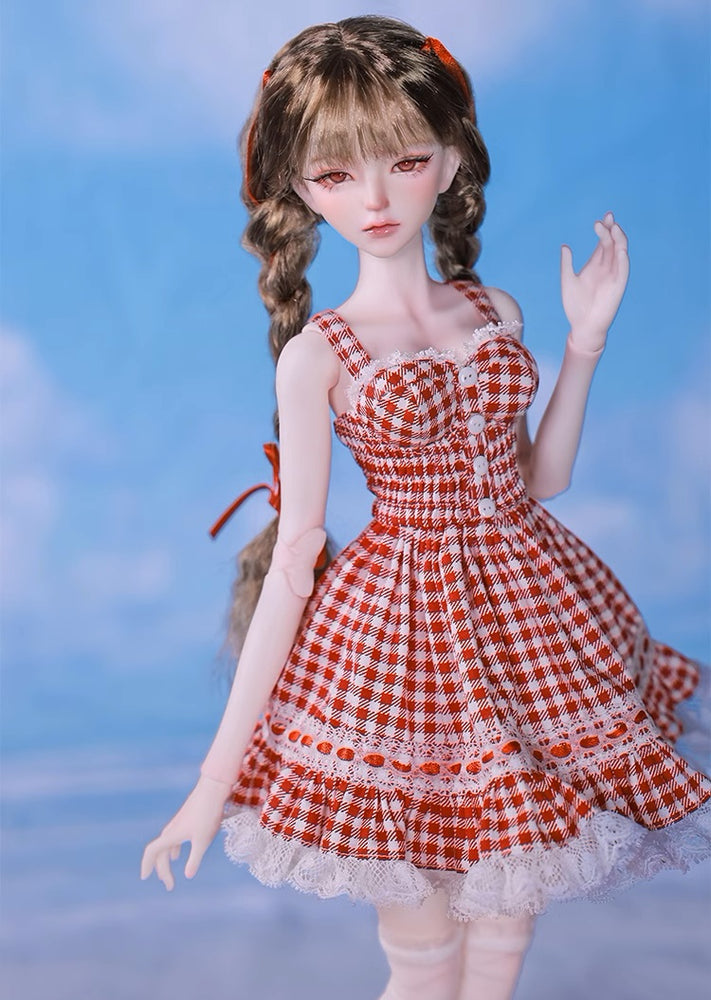 BJD Doll – U1260 Carmen (Xiao Ka) Girl in Plaid Lace Trim Dress | Poseable Jointed BJD Doll | Gift |  1/4 Scale