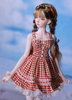 BJD Doll – U1260 Carmen (Xiao Ka) Girl in Plaid Lace Trim Dress | Poseable Jointed BJD Doll | Gift |  1/4 Scale