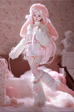 BJD Yurou – U1261 Official Girl Doll | Poseable Resin Doll with Pink Bunny-Ear Hat| Humanoid Figure| 1/4 Scale
