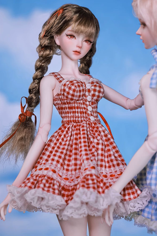 BJD Doll – U1260 Carmen (Xiao Ka) Girl in Plaid Lace Trim Dress | Poseable Jointed BJD Doll | Gift |  1/4 Scale