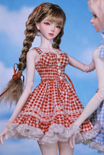 BJD Doll – U1260 Carmen (Xiao Ka) Girl in Plaid Lace Trim Dress | Poseable Jointed BJD Doll | Gift |  1/4 Scale