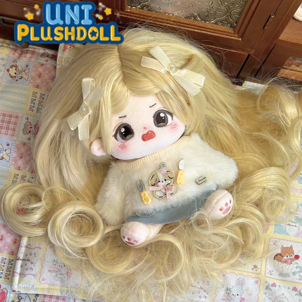 Uni Plush Doll Wig with Hairnet Set, Colorful Long Hair Soft Hairnet Doll Hair Change Outfit Dressing Up Fits Head Size 36cm
