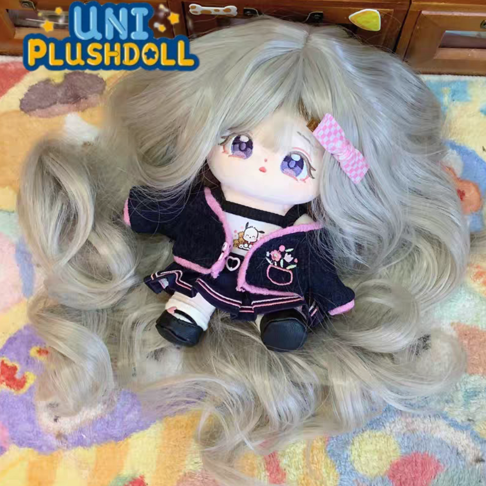 Uni Plush Doll Wig with Hairnet Set, Colorful Long Hair Soft Hairnet Doll Hair Change Outfit Dressing Up Fits Head Size 36cm
