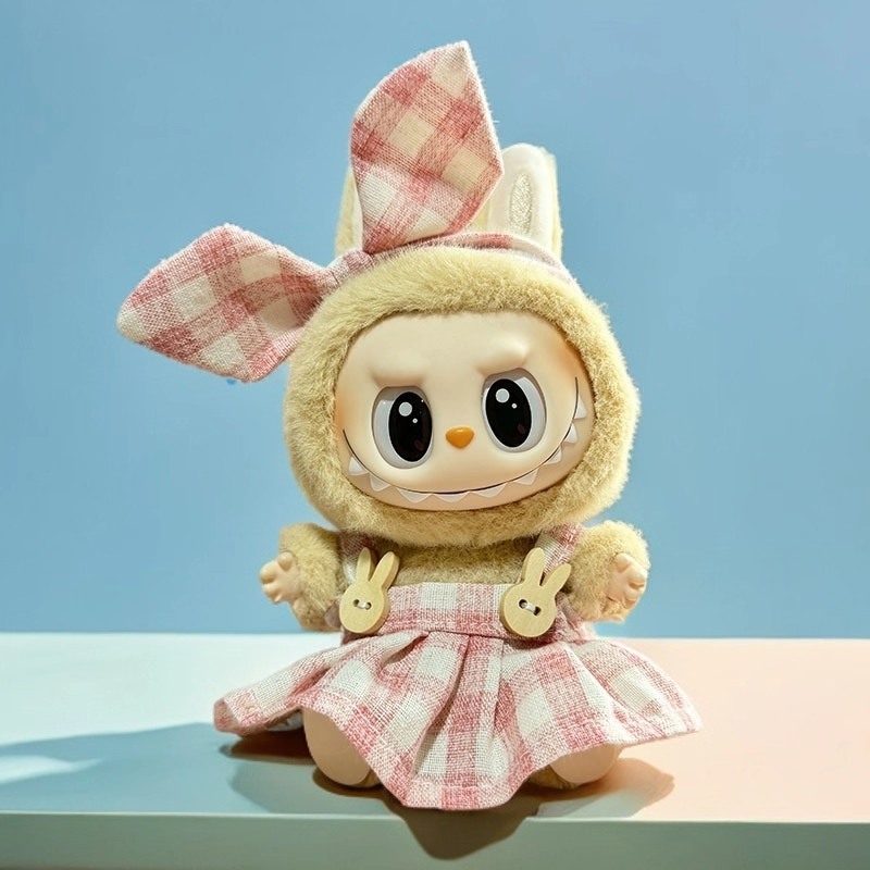 Cute Labubu Clothes - Plaid Pink Green Dress Outfit with Accessories