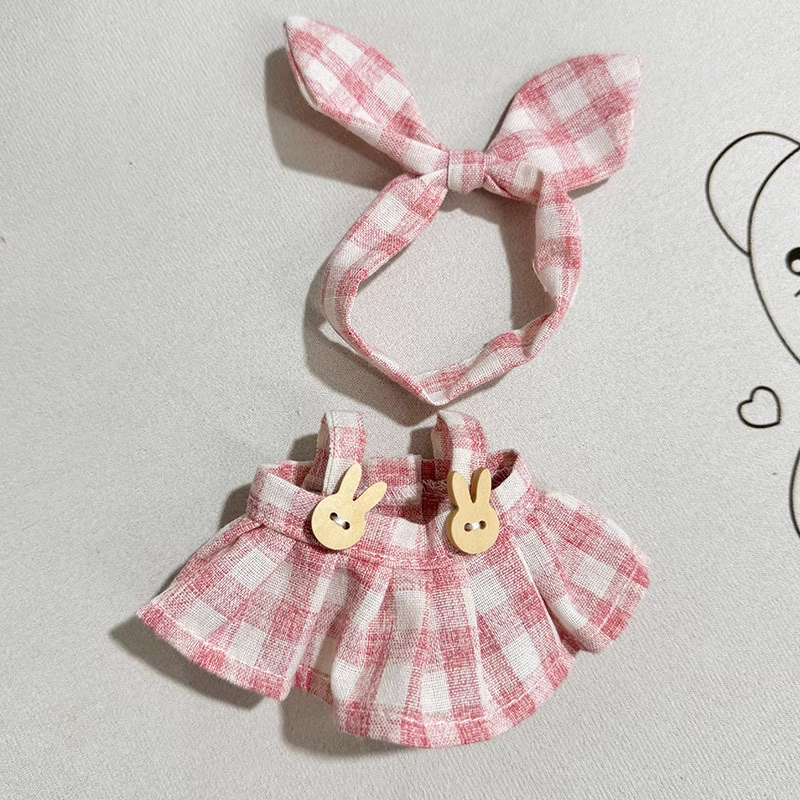 Cute Labubu Clothes - Plaid Pink Green Dress Outfit with Accessories