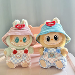 Cute Labubu Clothes - Summer Dungarees Checked Bear Outfit with Accessories