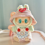 Cute Labubu Clothes - Summer Dungarees Checked Bear Outfit with Accessories