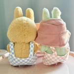 Cute Labubu Clothes - Summer Dungarees Checked Bear Outfit with Accessories