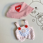 Cute Labubu Clothes - Summer Dungarees Checked Bear Outfit with Accessories