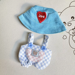 Cute Labubu Clothes - Summer Dungarees Checked Bear Outfit with Accessories