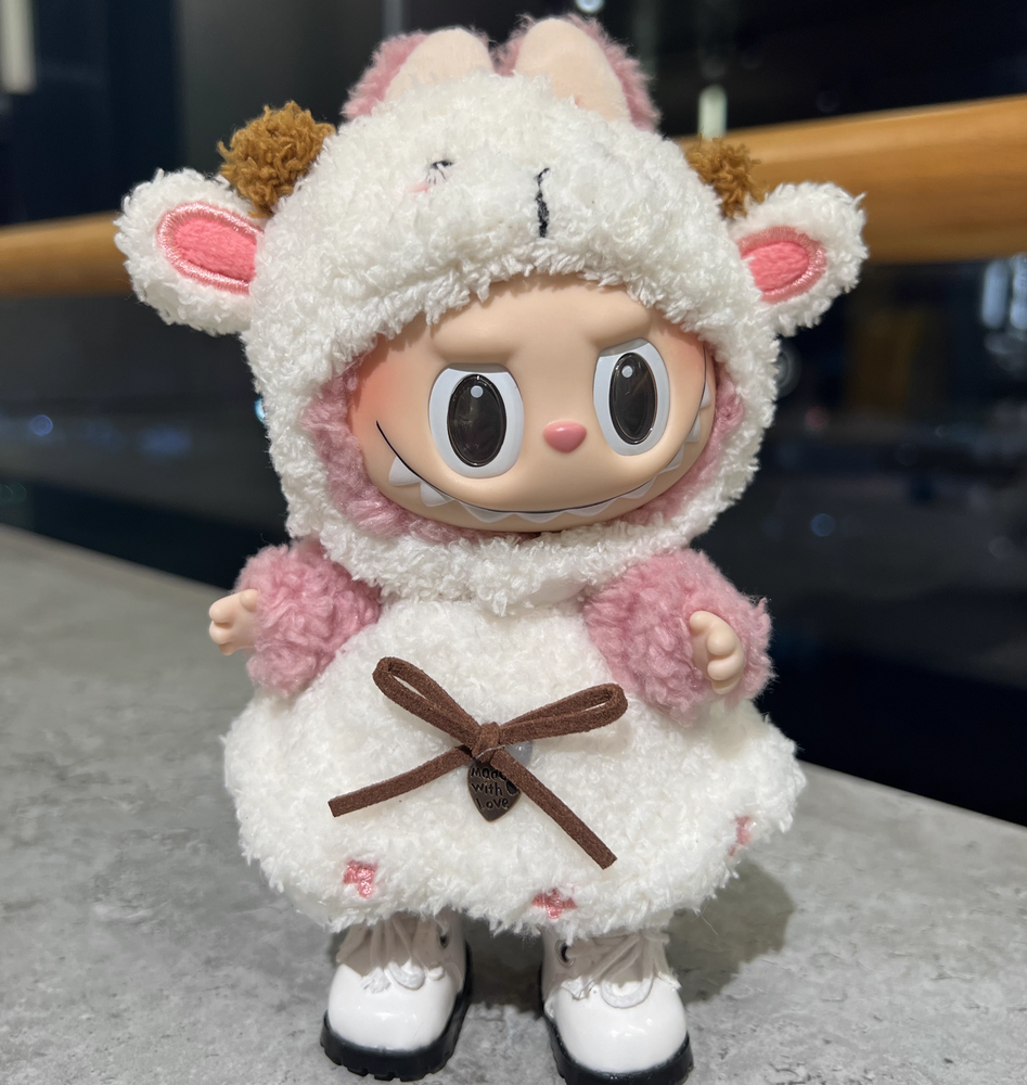 Cute Labubu Clothes - White Sheep Overalls Outfit