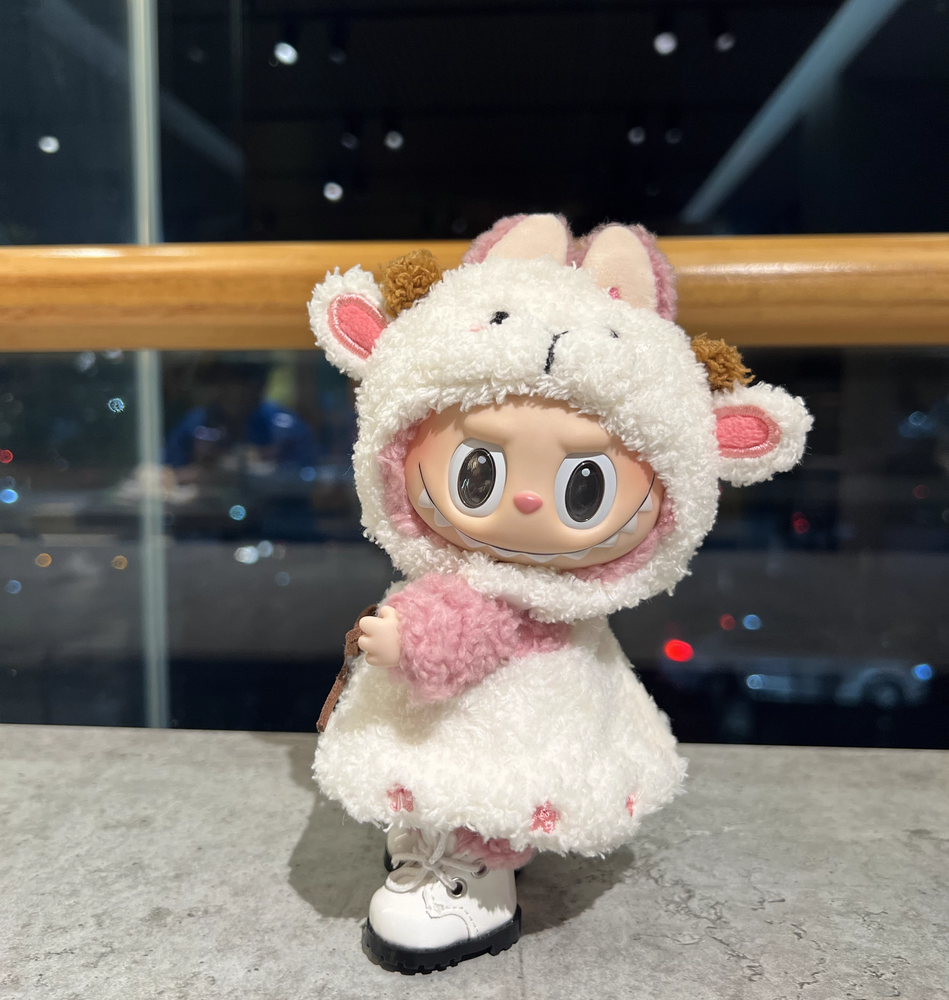 Cute Labubu Clothes - White Sheep Overalls Outfit
