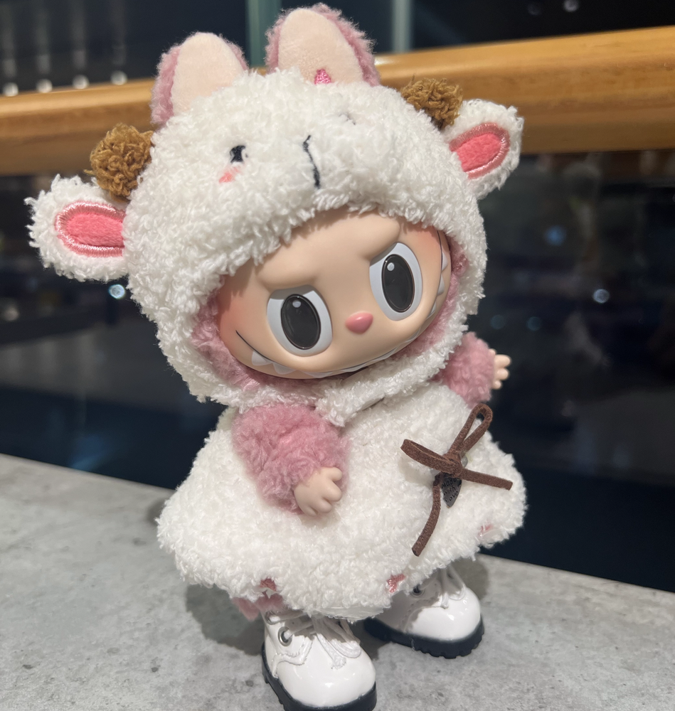 Cute Labubu Clothes - White Sheep Overalls Outfit